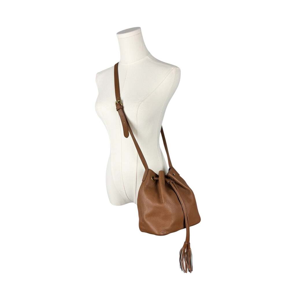 J. Crew Brown Pebbled Leather Tassel Tie Crossbody Bucket Bag